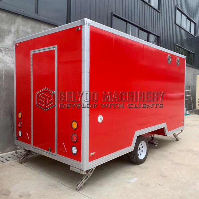 Double Window Red Square Food Trailer | Fast Food Truck for Sale - Image 3