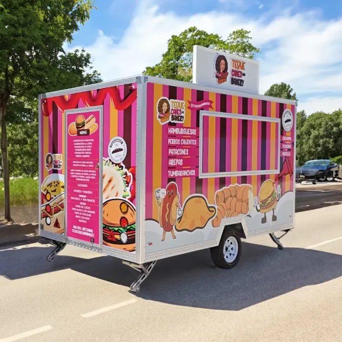 Compact Food Trailer with Mobile Kitchen Hamburger Snack Cart on Wheels Food Truck for Hot Dog Catering and Vending - Image 2