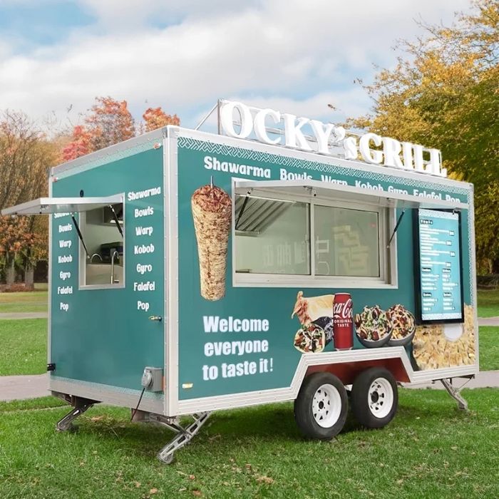 Food Trailer Mobile Food Truck Ice Cream Hot Dog Carts for Commercial Fully Equipment Food Trailer Customized Hot Dog Carts Food Trailer Truck with Full Kitchen - Image 2